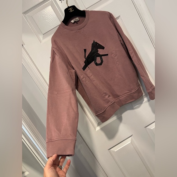Hermes Sweatshirt with Puzzle Equestre horse lambskin patch size L mauve pink - Picture 2 of 11